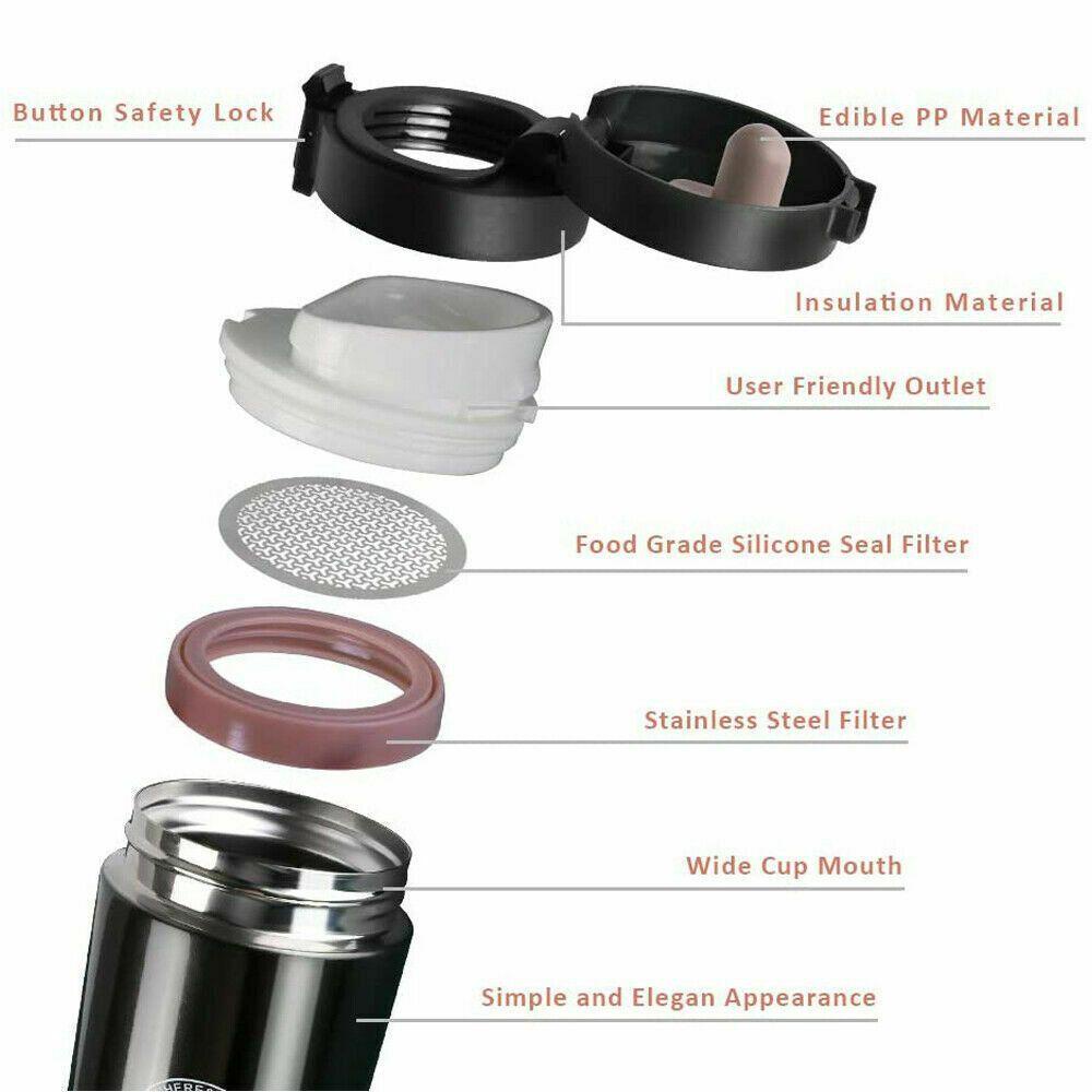 Solighter 380ml Insulated Travel Coffee Mug Botol Air Anti Tumpah Tumbler Vacuum Double Wall Stainless Steel