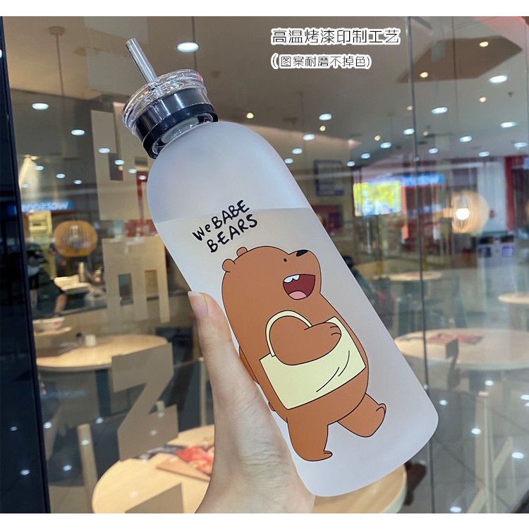 LALUGO Botol Minum 1000ml Motif We Babe Bears Dengan Sedotan Anti Bocor