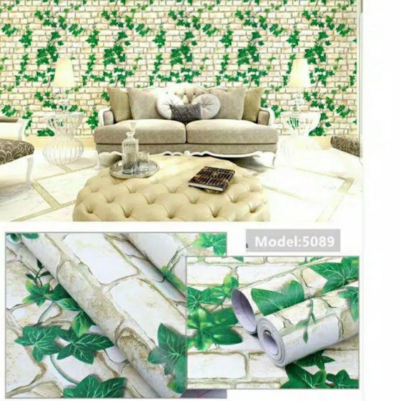 Wallpaper Dinding Motif Bata Daun 10m x 45cm