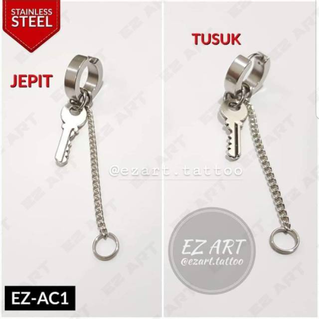 1Pc Model EZ-AC Silver Anting Jepit Tusuk Variasi Bandul