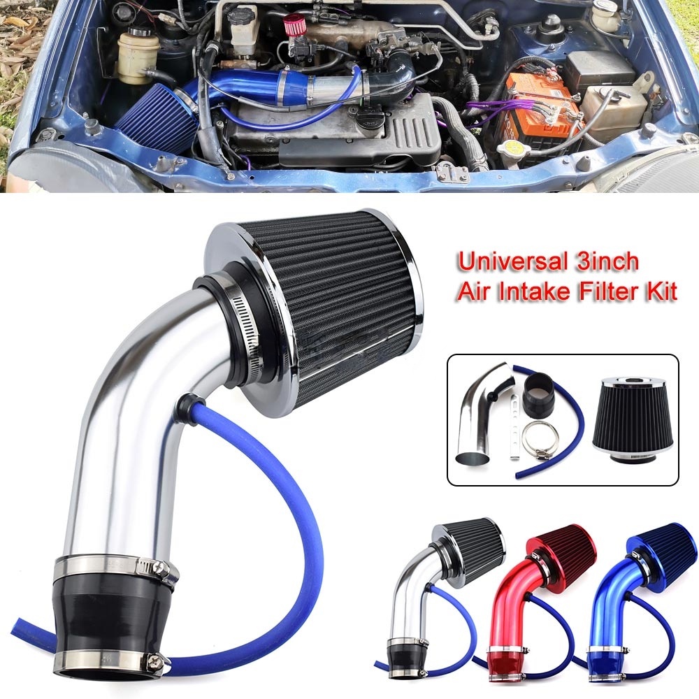 Full Set Pipa Tabung Sistem Intake Udara Dingin Turbo 3 &quot;76Mm Dengan Filter Udara Untuk Mobil