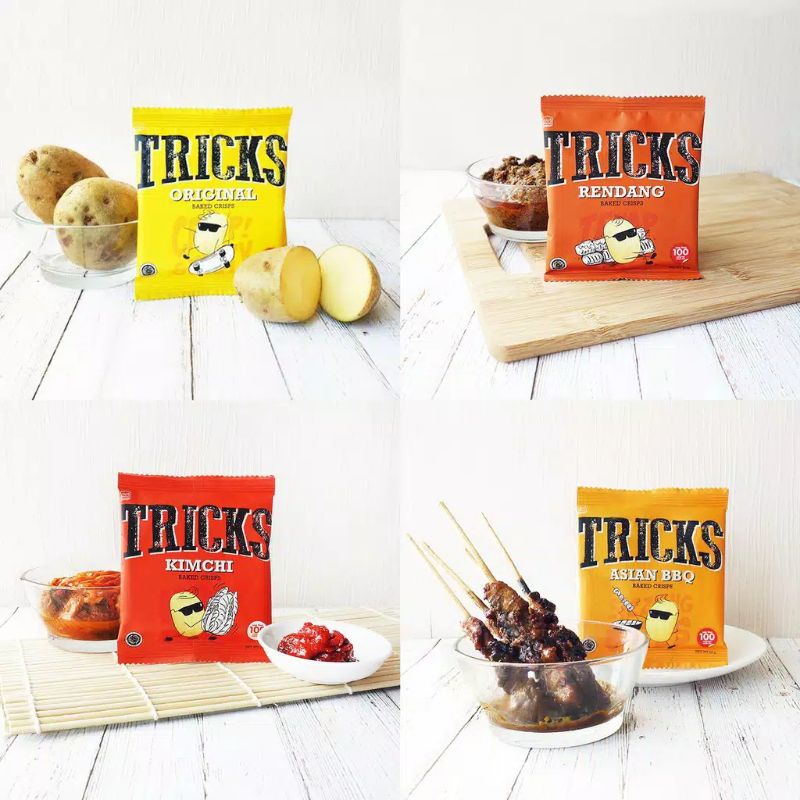 

Tricks Crisps 1 box isi 10 x 18g (All variant) – Potato Baked Crisps