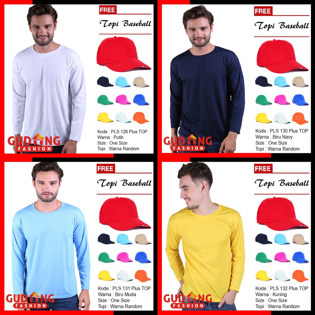 Kaos Polos Panjang O-Neck Plus Free Topi (COMB)