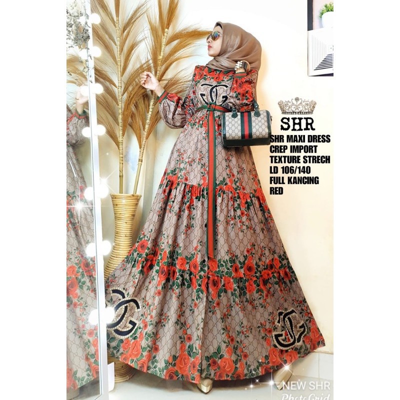  BAJU  DRESS WANITA  SHR ORIGINAL MAXI DRESS BUNGA HIGH  