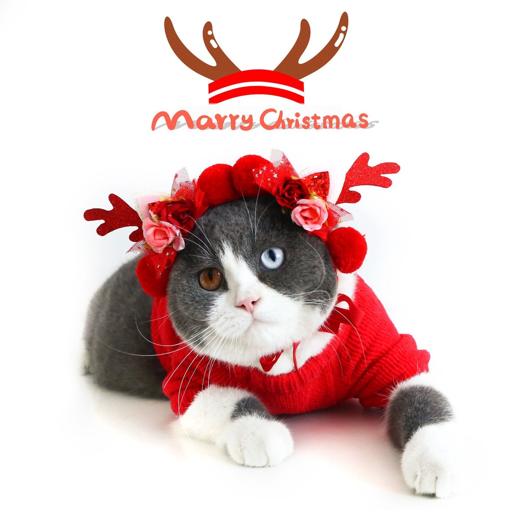 ★〓PetBest〓★ Christmas Pet Headdress Antlers Festive Cute Pet Headdress Chinese Decoration Plush Peking Opera Design Cat Cosplay Party Hat Long Earrings