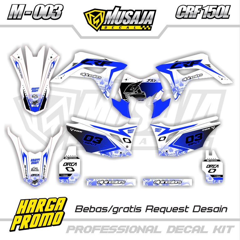 Decal CRF 150 L full body putih biru - Decal stiker CRF full body putih Biru