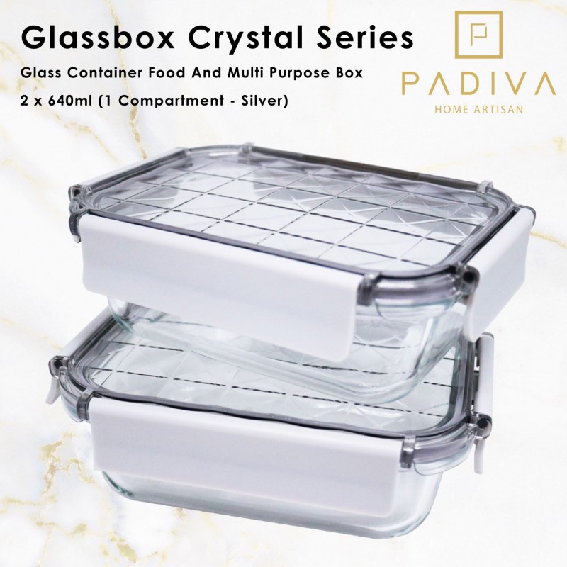 PADIVA 640ML SILVER GRAY (2PCS) CRYSTAL GLASSBOX 1 COMPARTMENT (GBC640SS)