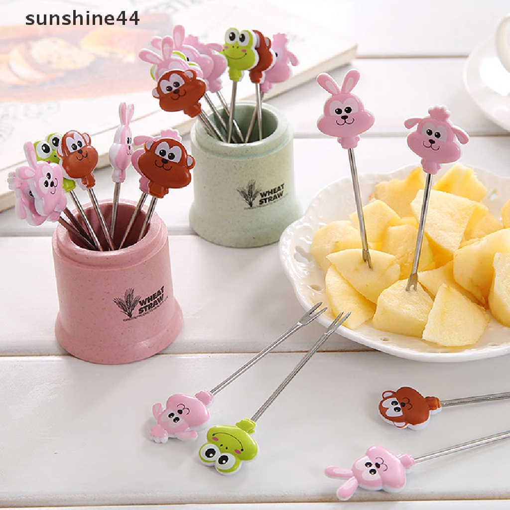 Sunshine 8PCS / Set Garpu Buah / Kue Mini Bahan Stainless Steel Motif Kartun Hewan Untuk Pesta