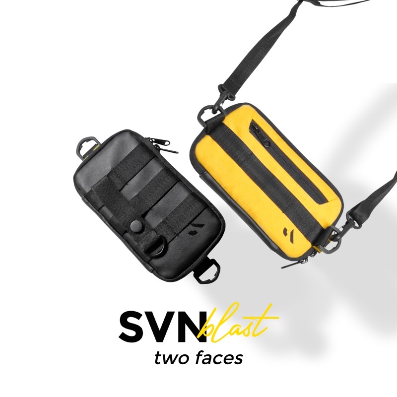 Sidekick Project SVNBLAST Sling Bag Warna Hitam Kuning Multifungsi (Tech wear + Hanging Bag) Bahan Polyester Waterproof Ukuran 19 x 11 x 2 CM Organizer Card Pocket Tas Selempang HP Dompet