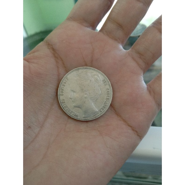 koin Wilhelmina mahkota 1 gulden 1908