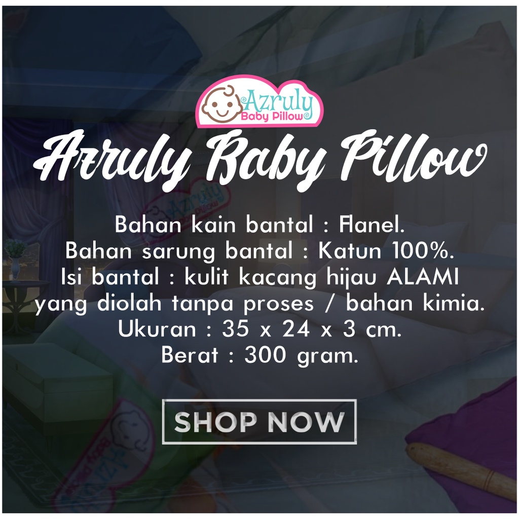 Azruly Baby Pillow + Booster Asi - Bantal Anti Peyang 100% Kulit Kacang Ijo Opsimom | 2 PCS