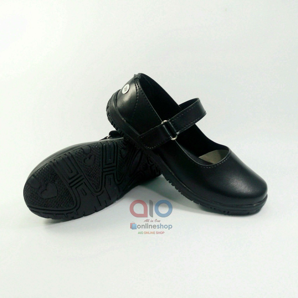 Aline Sepatu Anak Perempuan Size 31-35 Pantofel Paskibra Sekolah Hitam PAUD TK SD Flats AA04