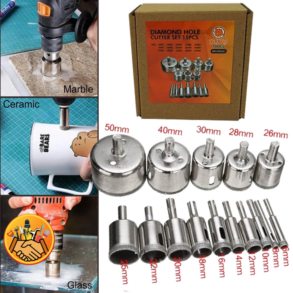 Jual Ikura Mata Bor Kaca Glass Keramik Diamond Hole Cutter Set 15pcs