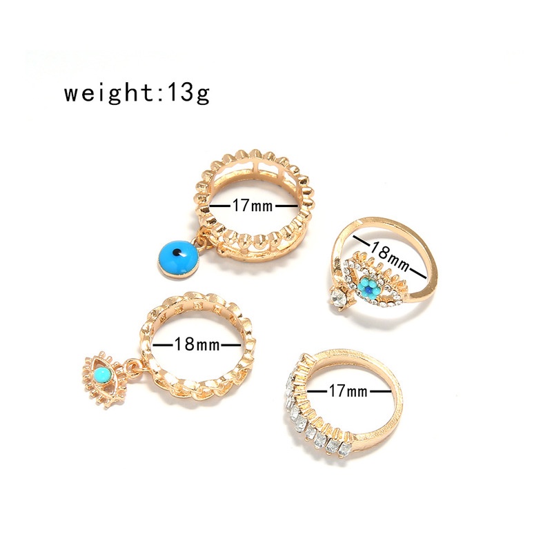 4pcs / Set Cincin Jari Wanita Desain Mata Iblis Hias Kristal Gaya Vintage / Simple Untuk Pesta / Hadiah