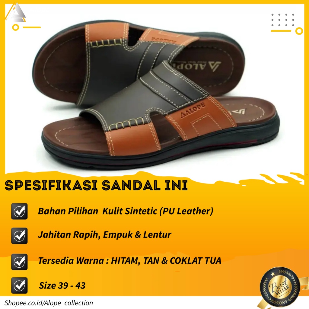Sendal Sandal Slop Selop Kulit Pria Cowok Dewasa Original Berkualitas Import Kekinian Casual Terbaru-2