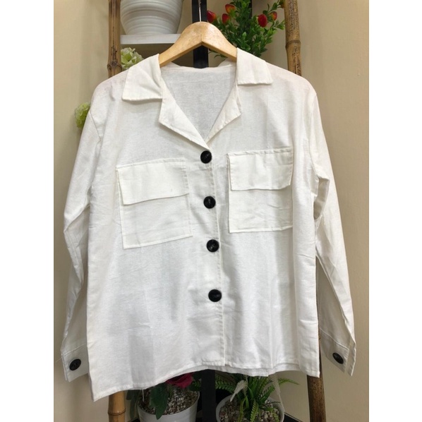 L-N LANORI KEMEJA LINEN KANCING BUTON PREMIUM WANITA - KEMEJA WANITA-PUTIH