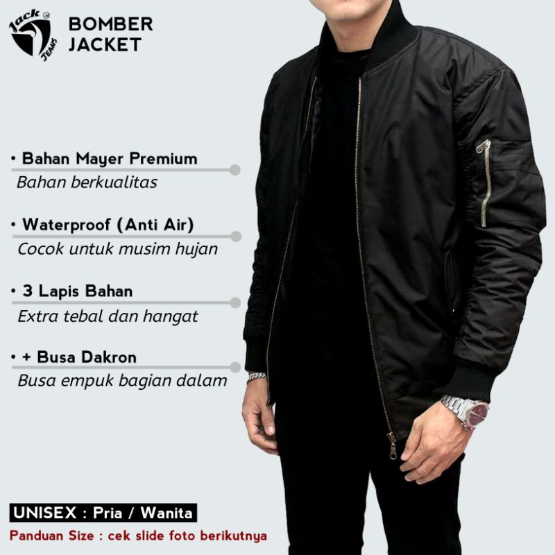 [ PREMIUM QUALITY ] Jaket Bomber Pria Wanita Polos Anti Air Waterproof Tebal JACKJEANS.ID