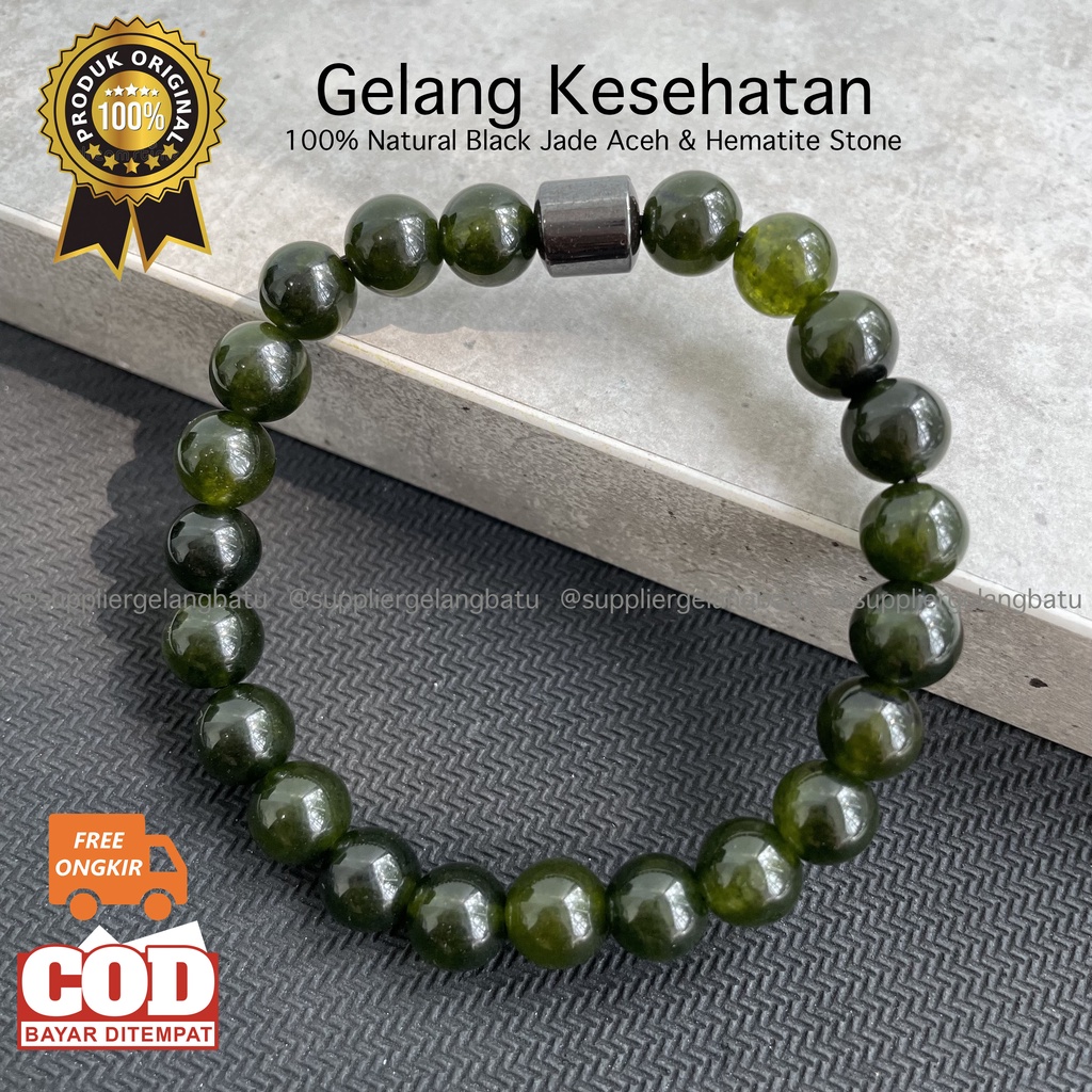 [Bayar Di Tempat] Gelang Kesehatan Pria Wanita Batu Alam Black Onyx Tiger Eye Giok Burma Giok Taiwan White Pyrus Putih Black Jade Aceh Lava Stone Hematite Stone Murah COD Keren