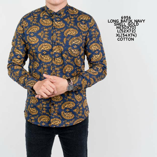 Kemeja Batik 6956 Slimfit Navy Shell Gold
