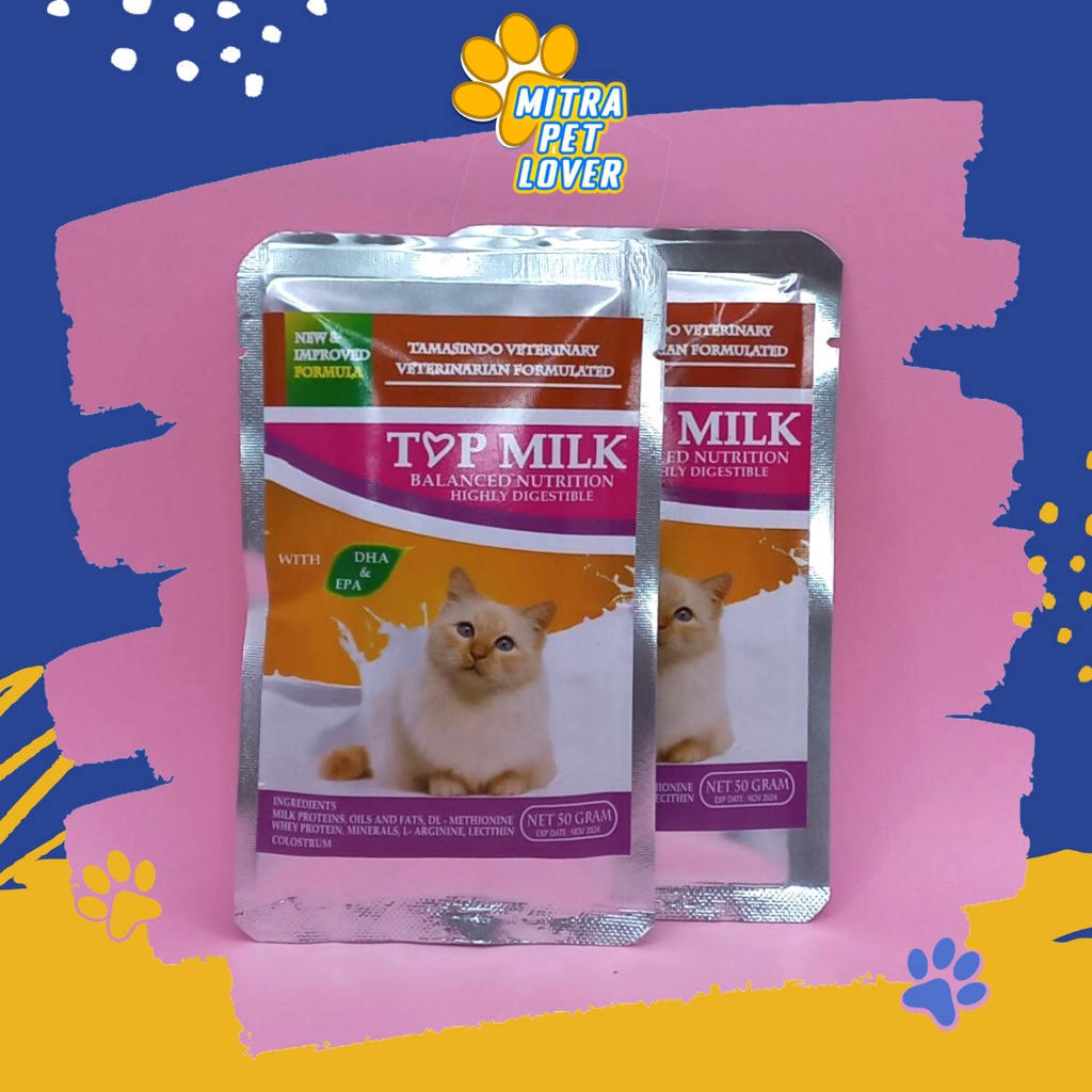 SUSU KUCING - TOP MILK CAT 50 GRAM ORIGINAL - DENGAN DHA DAN EPA TOPMILK KHUSUS UNTUK CAT KITTEN AMAN SEHAT GEMUK GENDUT ENAK PET ANIMAL HEALTHCARE AND VETERINARY TAMASINDO OBAT KESEHATAN DAN VITAMIN TERNAK HEWAN BINATANG PELIHARAAN MITRAPETLOVER