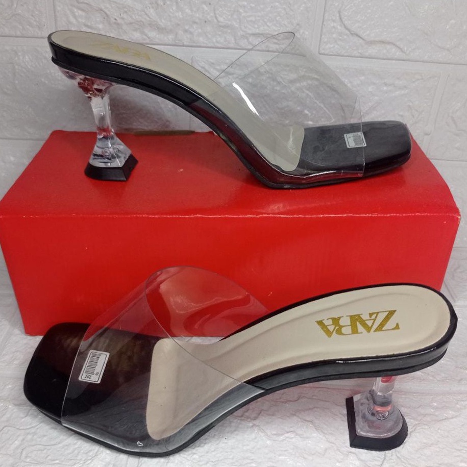 sendal high heels hak kaca wanita 7cm terbaru ZARA stiletto