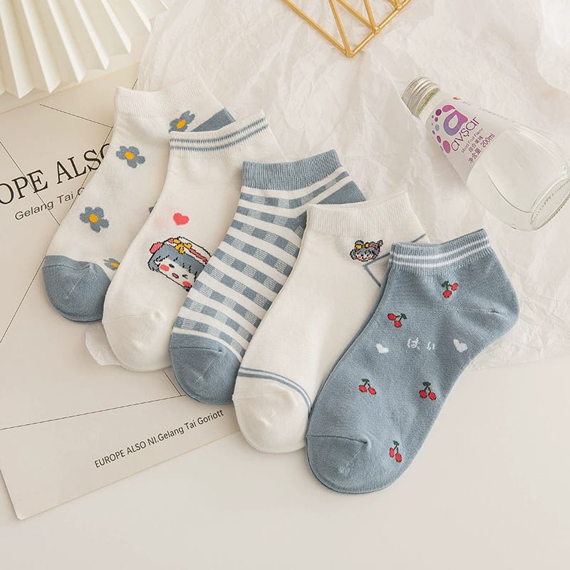 ✌️ Veshop ✌️ A185 Kaos Kaki Wanita Motif Gadis Bunga Kaoskaki Lucu Fashion Korea Women Sock Import-2