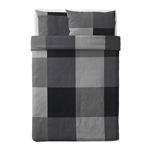 BRUNKRISSLA Duvet cover 200x200 cm dan 2 sarung bantal cokelat / hitam