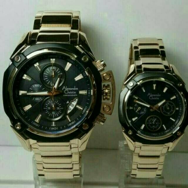 JAM TANGAN COUPLE ALEXANDRE CHRISTIE AC 6225 PASANGAN GOLD BLACK