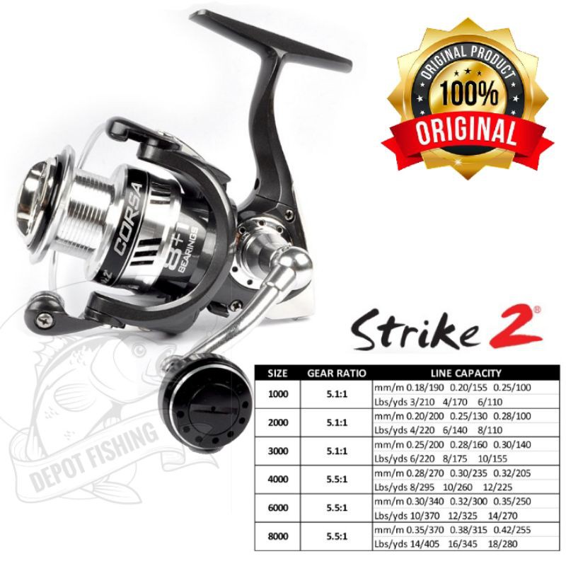REEL STRIKE 2 TERBARU CORSA (Power Handle) Tersedia Ukuran 1000 • 2000 • 3000 • 4000 • 6000 • 8000