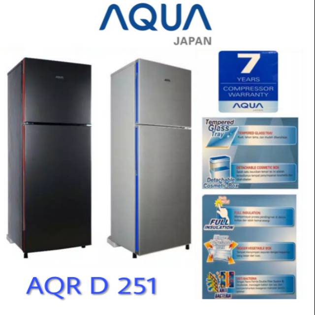 AQUA Kulkas 2 Pintu AQR-D251 No Frost Silver Low Watt Tanpa Bunga Es