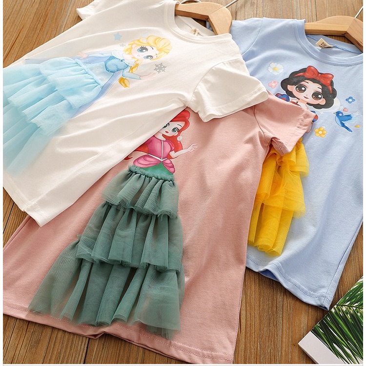 BAJU DRESS KAOS SHIRT PANJANG ANAK PEREMPUAN PRINCESS DISNEY FROZEN SNOWWHITE MERMAID