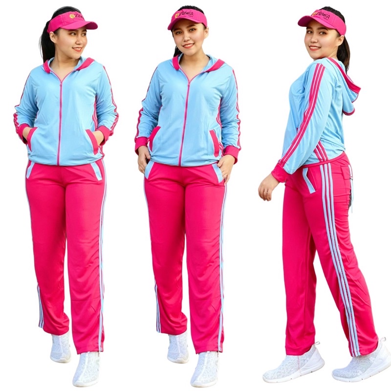 Setelan Baju Olahraga Senam Training Panjang Biru Pink Ads Set Baju  Gym Fitness Cycling Gowes Runni