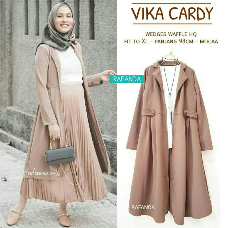 Vika Cardigan warna MOCCA coklat kardigan wanita bahan wedges waffle polos panjang outer warna murah