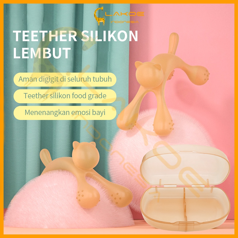 LAKOE Teether gigitan Bayi bentuk kucing Mainan gigitan bayi Silikon BPA Free