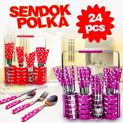 [GRATIS PACKING BUBBLE] SENDOK POLKADOT SET MOTIF CANTIK LUCU PINK ISI 24 PCS