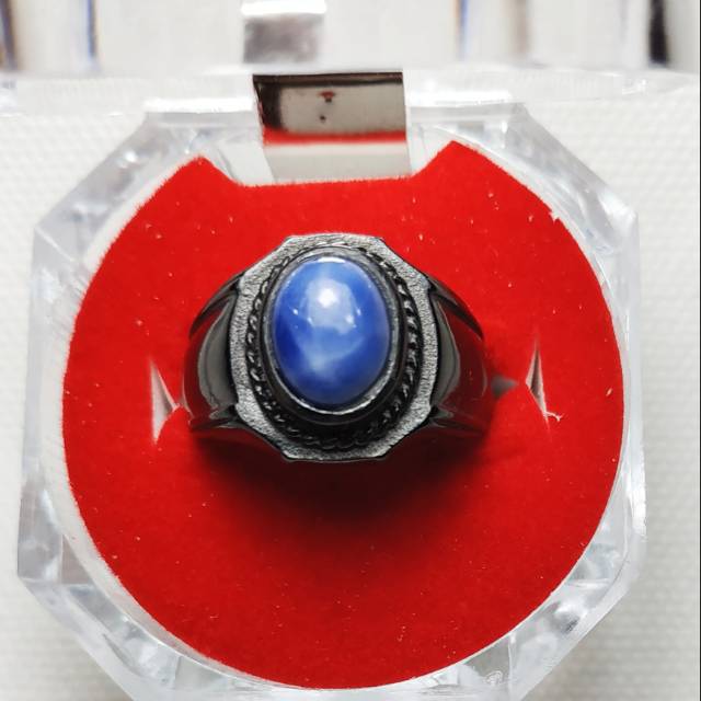 Cincin Batu Akik Mulia Permata Blue American Star Biru Ring Hitam Model Baru High Quality
