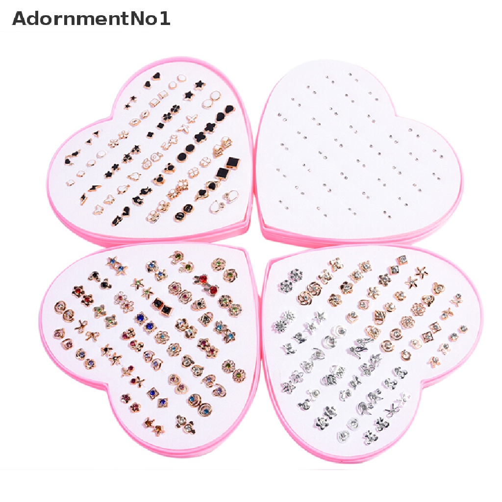 (AdornmentNo1) 36 Pasang / Set Anting Tusuk Motif Bunga Aksen Kristal Diamante Untuk Perhiasan Wanita / Anak Perempuan