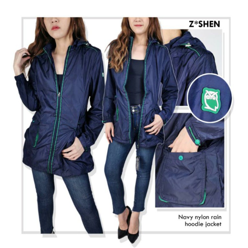 Zishen navy nylon rain hoodie jacket