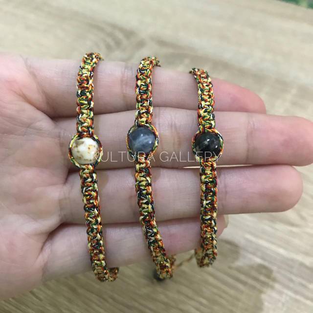 Gelang Tali Emas Lucky Shamballa Batu ( Gelang etnik / Gelang batu /Gelang tali )