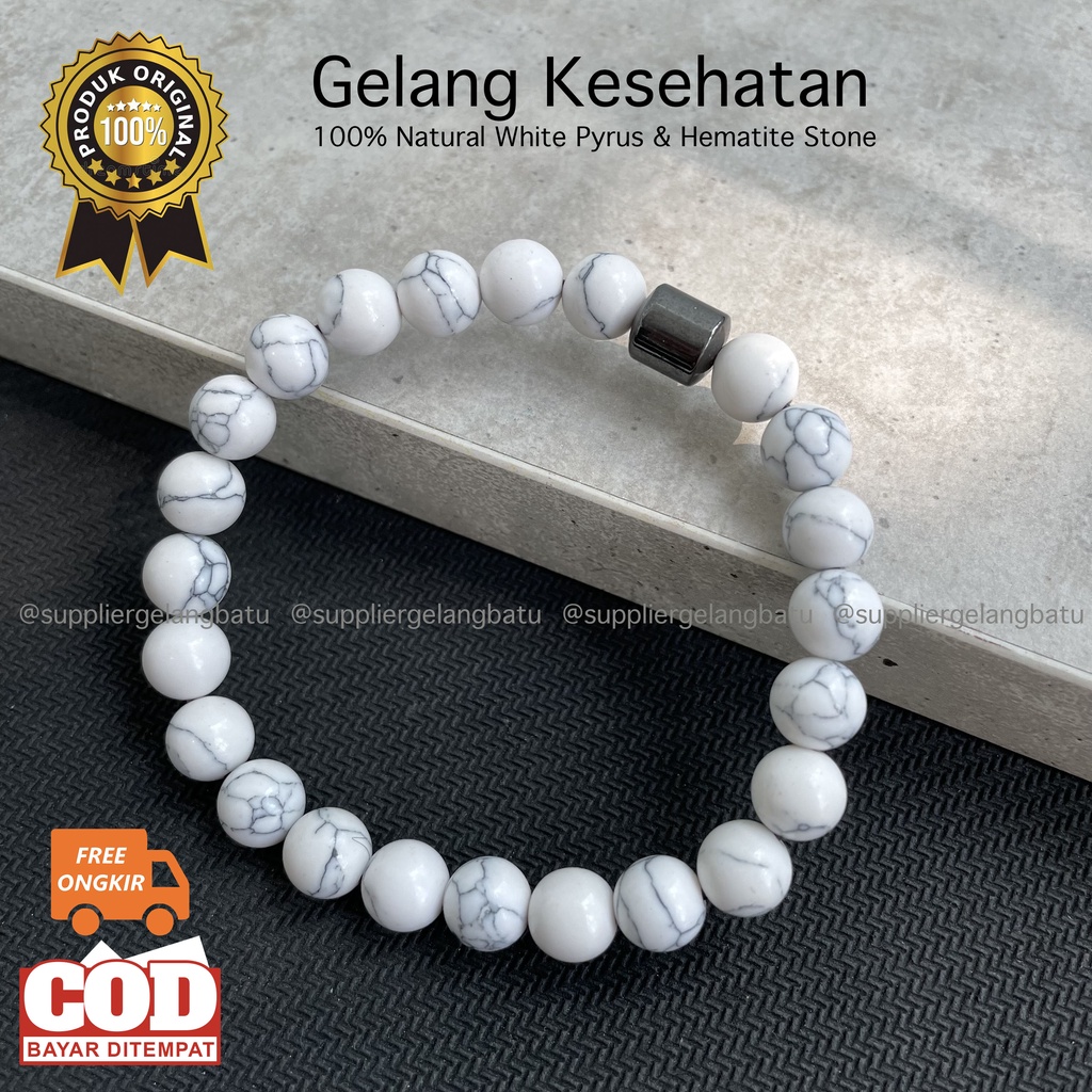 [Bayar Di Tempat] Gelang Kesehatan Pria Wanita Batu Alam Black Onyx Tiger Eye Giok Burma Giok Taiwan White Pyrus Putih Black Jade Aceh Lava Stone Hematite Stone Murah COD Keren