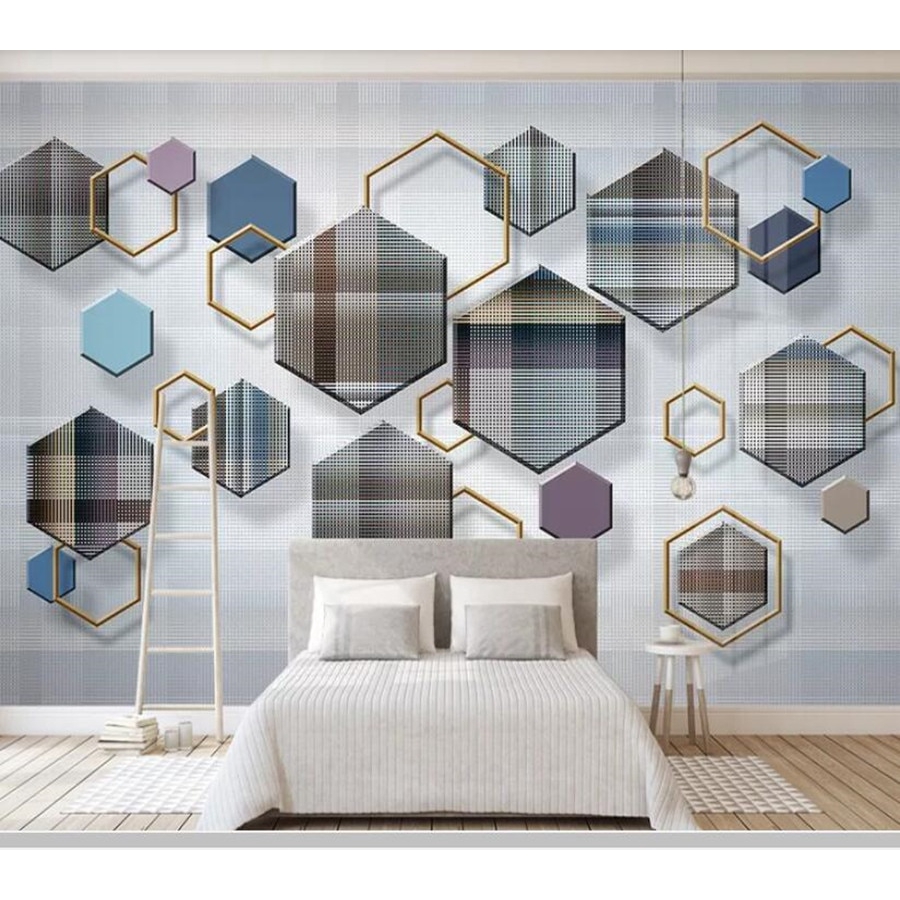 Wallpaper Dinding 3d Motif Geometris Gaya Modern Untuk Dekorasi Kamar Tidur Shopee Indonesia