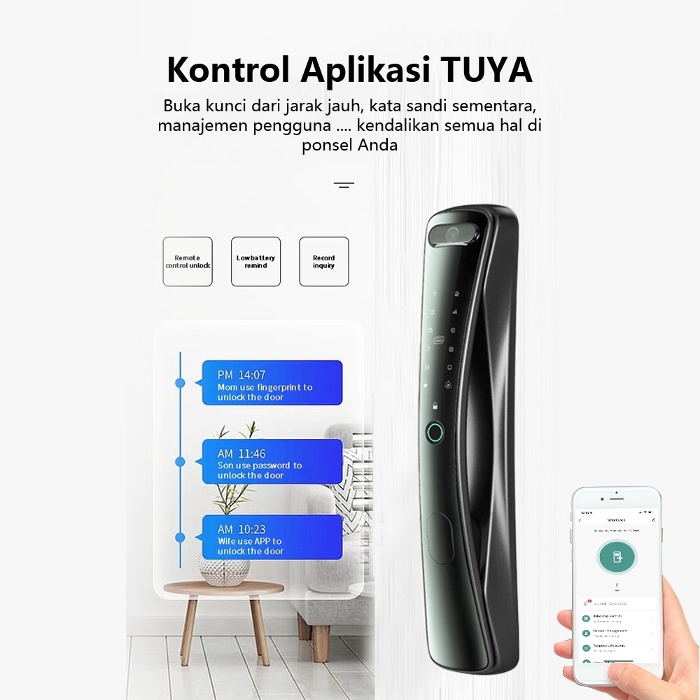 Kadonio kunci pintu digital kunci pintar Smart Door automatic kunci digital kunci pintu sidik jari dengan Kamera viewer kunci pintu fingerprint-6