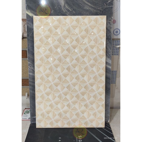 Keramik Dinding 25x40 Motif Timbul Gelombang Glossy Illusion Beige