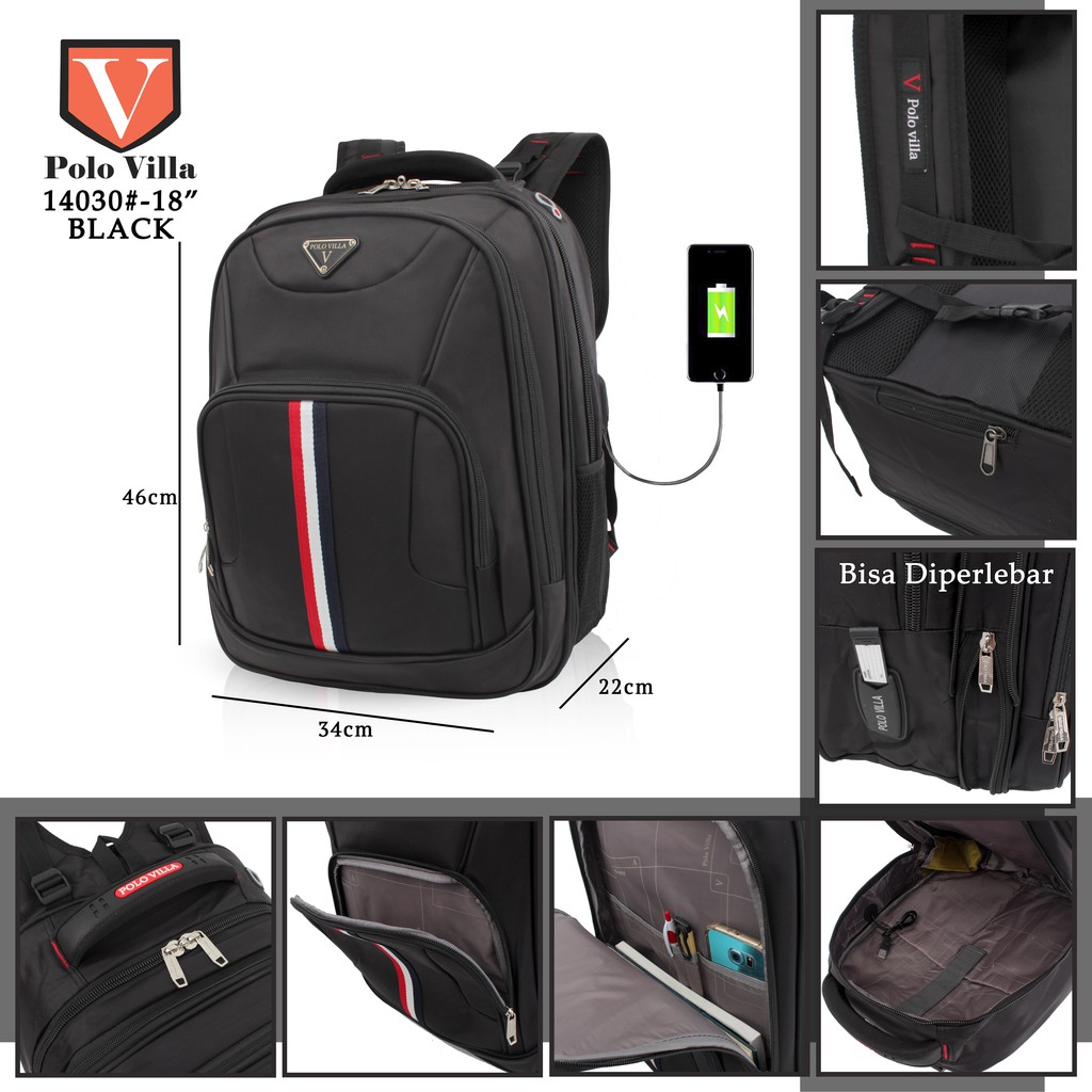 (Toko OB) Tas Murah Pria Polo Villa 14030 Tas Punggung Ransel Laptop Strip Bendera Tas Punggung