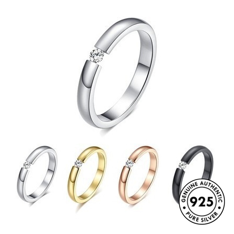 Cincin Berlian Tunggal Bahan S925 Silver Warna Rose Gold Glossy Untuk Pasangan