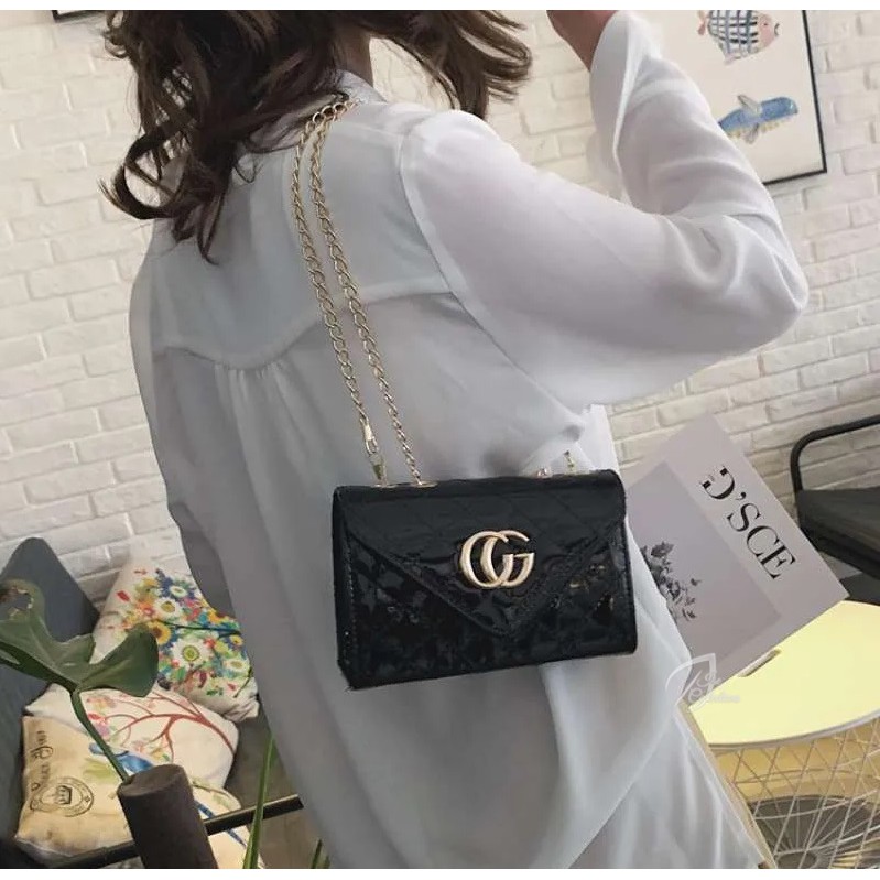 Tas Selempang Wanita QUILTED CG Sling Bag Rantai Jait-jait Fashion Korean Style Import Tren Kekinian