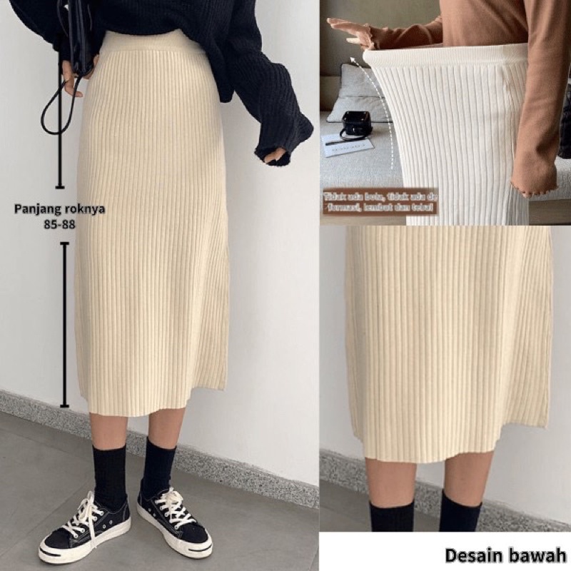 Rok Panjang Wanita korea/Rajut Rok Korean Style/korean midi skirt/