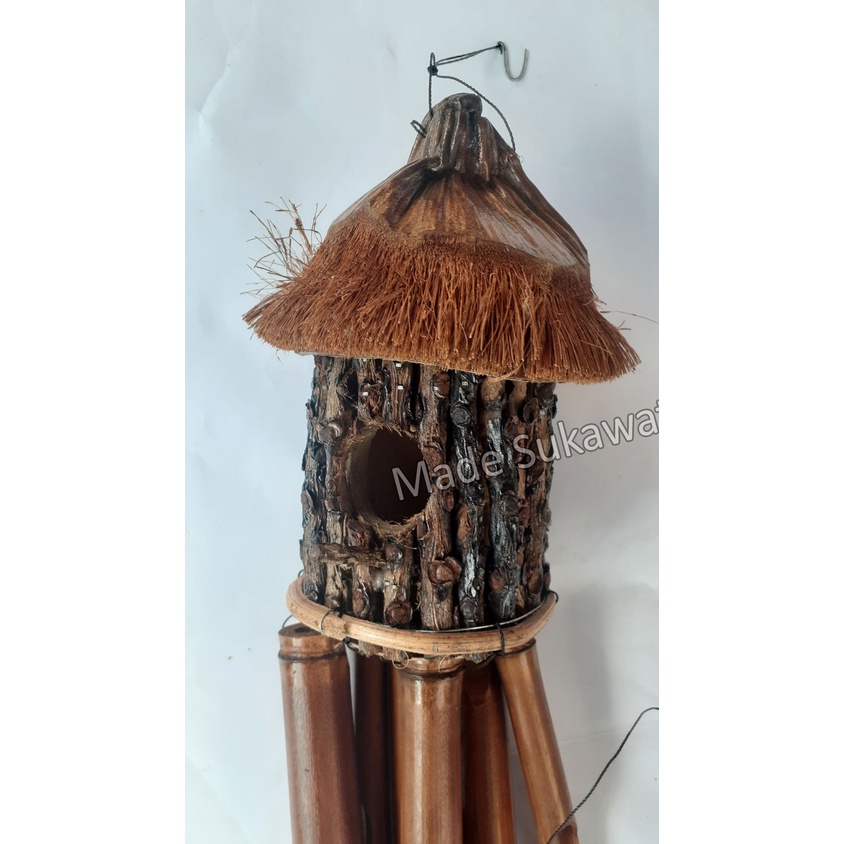 Lonceng bambu wind chime rumah burung tangkai kelapa hiasan dekorasi