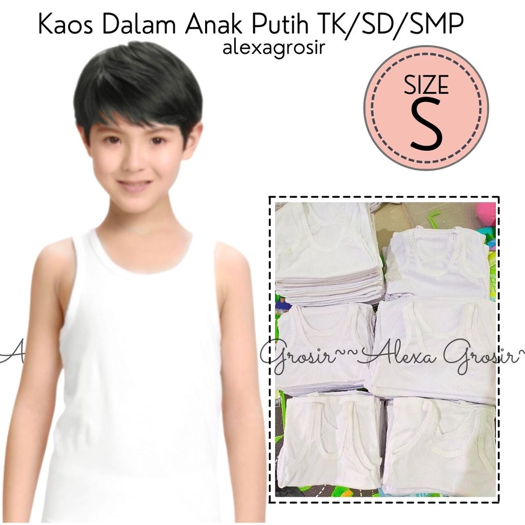 Singlet / Kaos Dalam Anak Putih Size  S M L XL 3L 4L