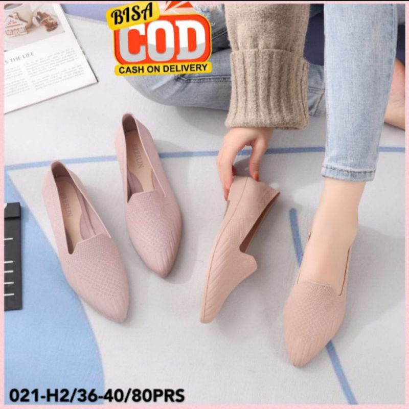 Sepatu Jelly Wanita Flatshoes Import Breslin Karet 021 Rajut